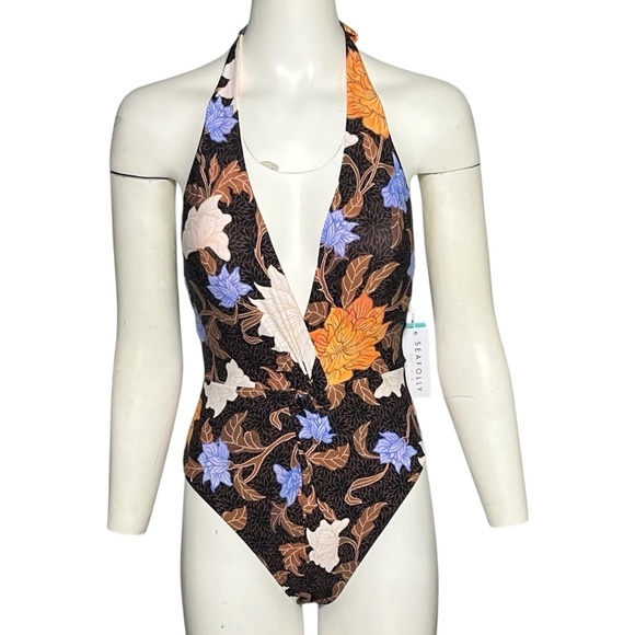 Seafolly Other - NWT $148 Size 4 US Seafolly Boheme Plunge Twist Front Maillot One Piece Swimsuit
